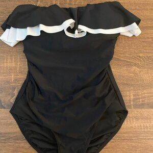 Tommy Hilfiger Solid Ruffle Bandeau One-Piece Swimsuit